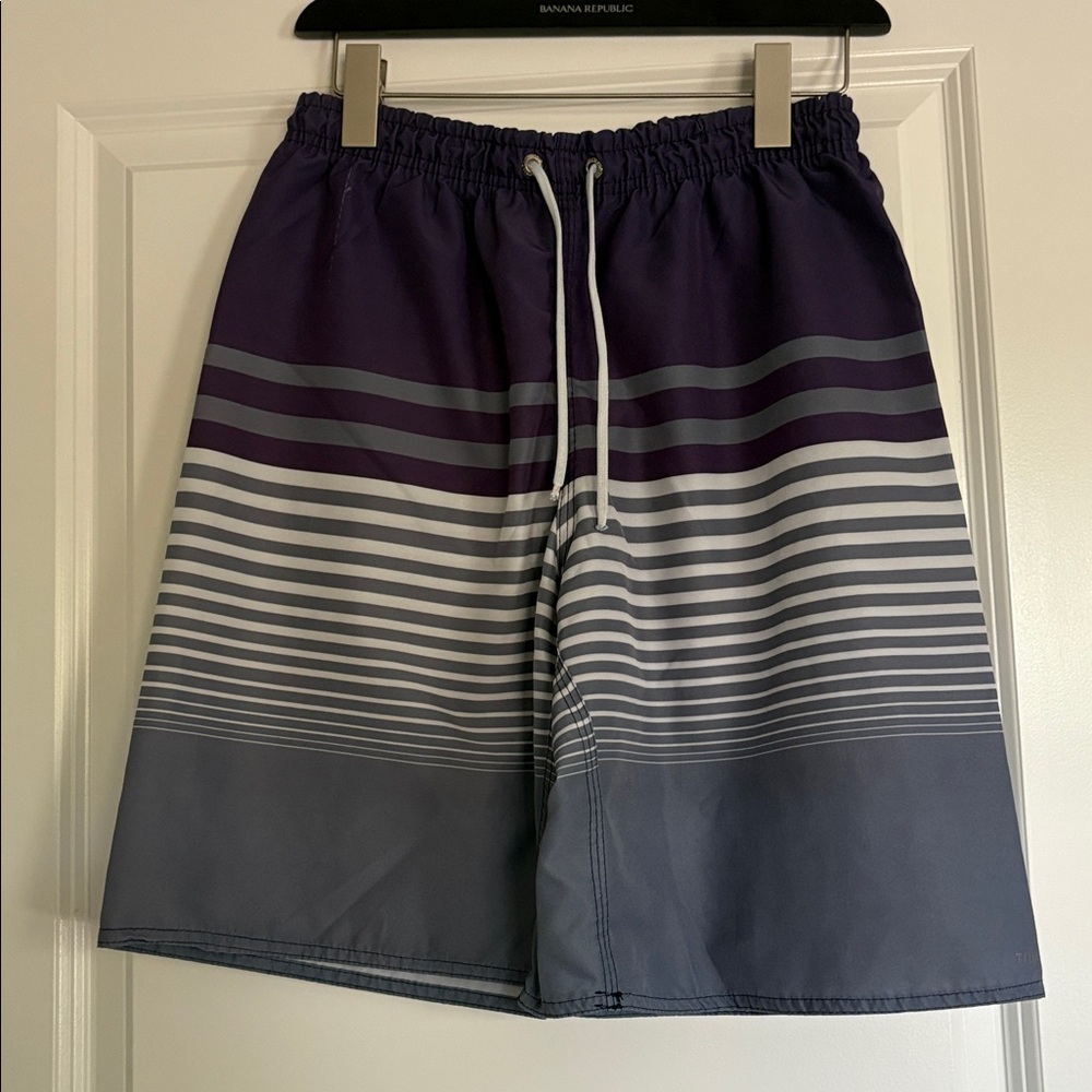 Decathlon Striped Purple and Gray Swim Shorts